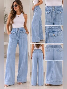 White House Black Market Light Blue Wide-Leg jeans with Drawstring Wais
